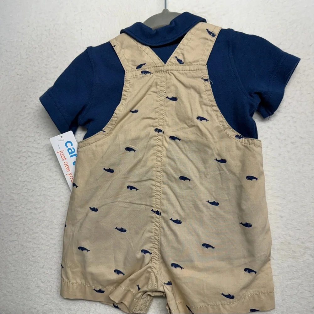 NWT Carters Short Overalls Whale Print 3 Months Boy‎ Polo Shirt Navy Cream
